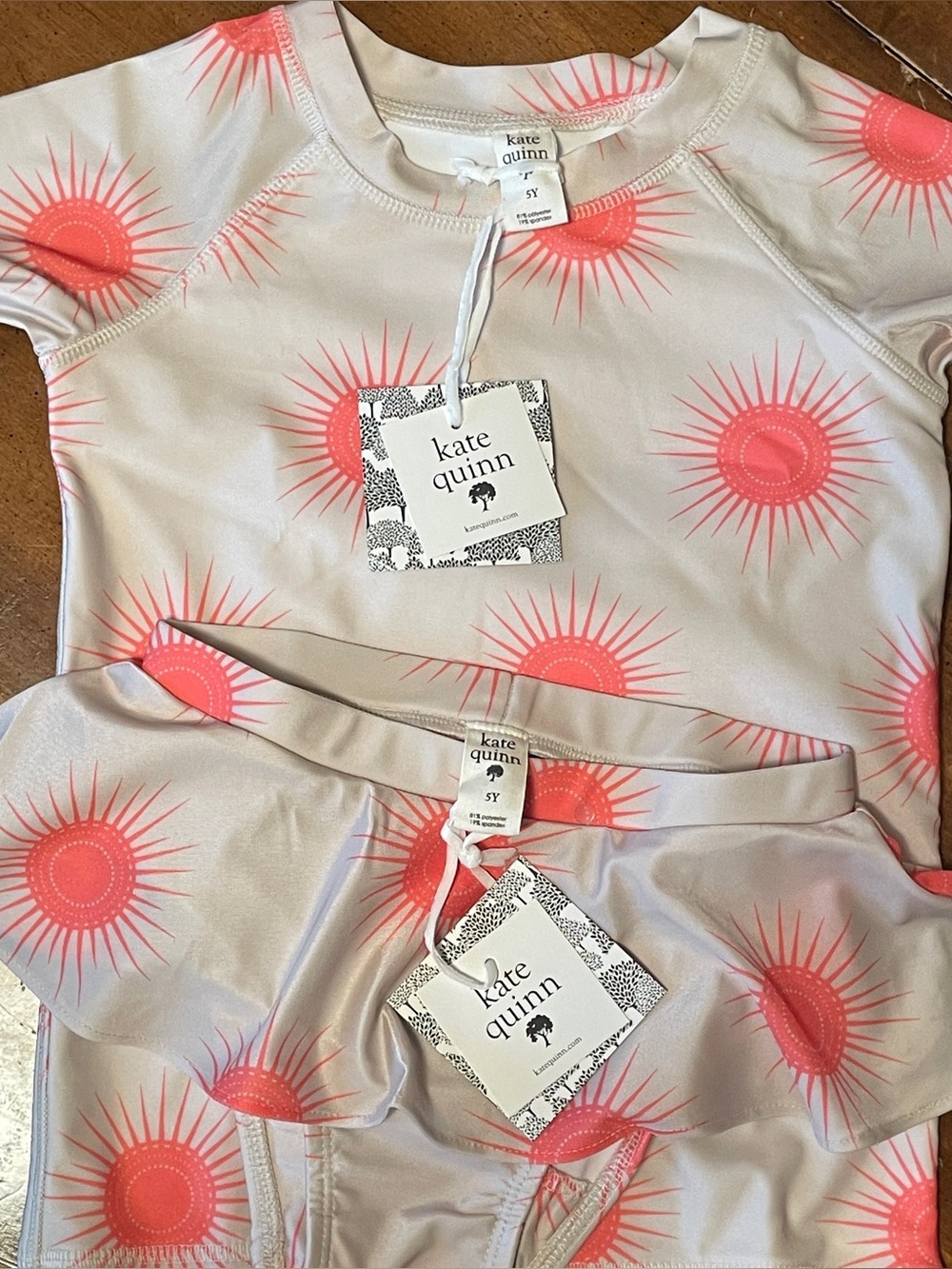 NWT Kate Quinn rashguard and ruffle swim bottom, 5Y